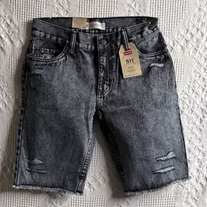 Levis 511 Slim Cut-Off Shorts Blue Distressed Denim Boys 14 Reg 28W NEW
